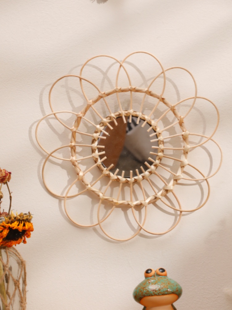 Rattan Mirror Round - Handmade Wall Mirror Sun Flower Art