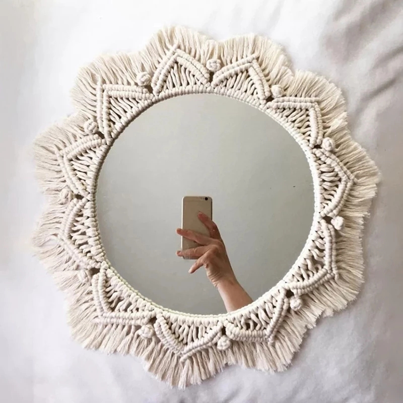 Boho Macrame Round Mirror Deco - Rattan Mirror Round ulasan dan harga