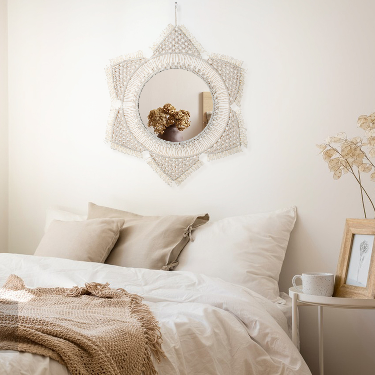 Boho Macrame Round Mirror Deco - Rattan Mirror Round ulasan dan harga