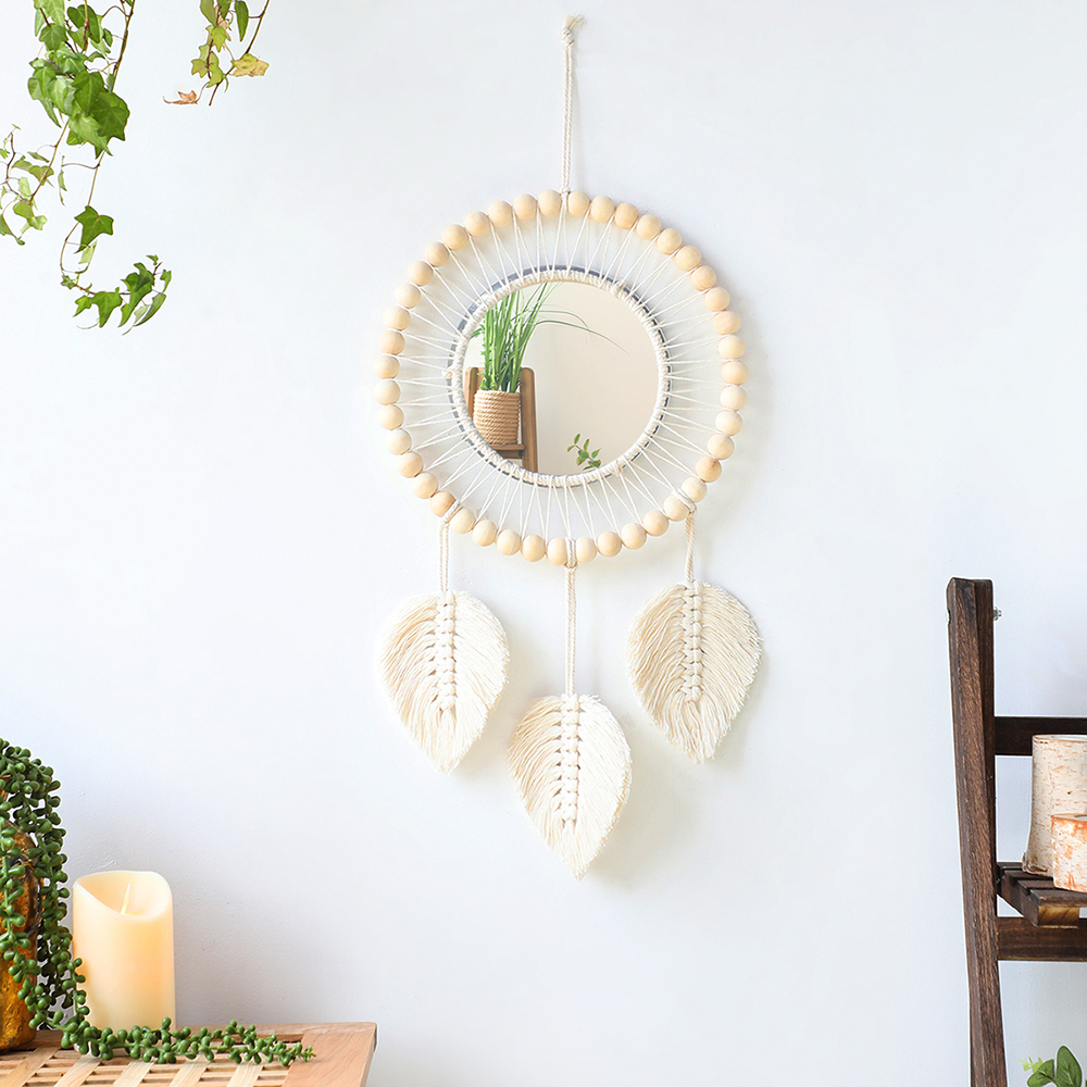 Boho Macrame Round Mirror Deco - Rattan Mirror Round ulasan dan harga