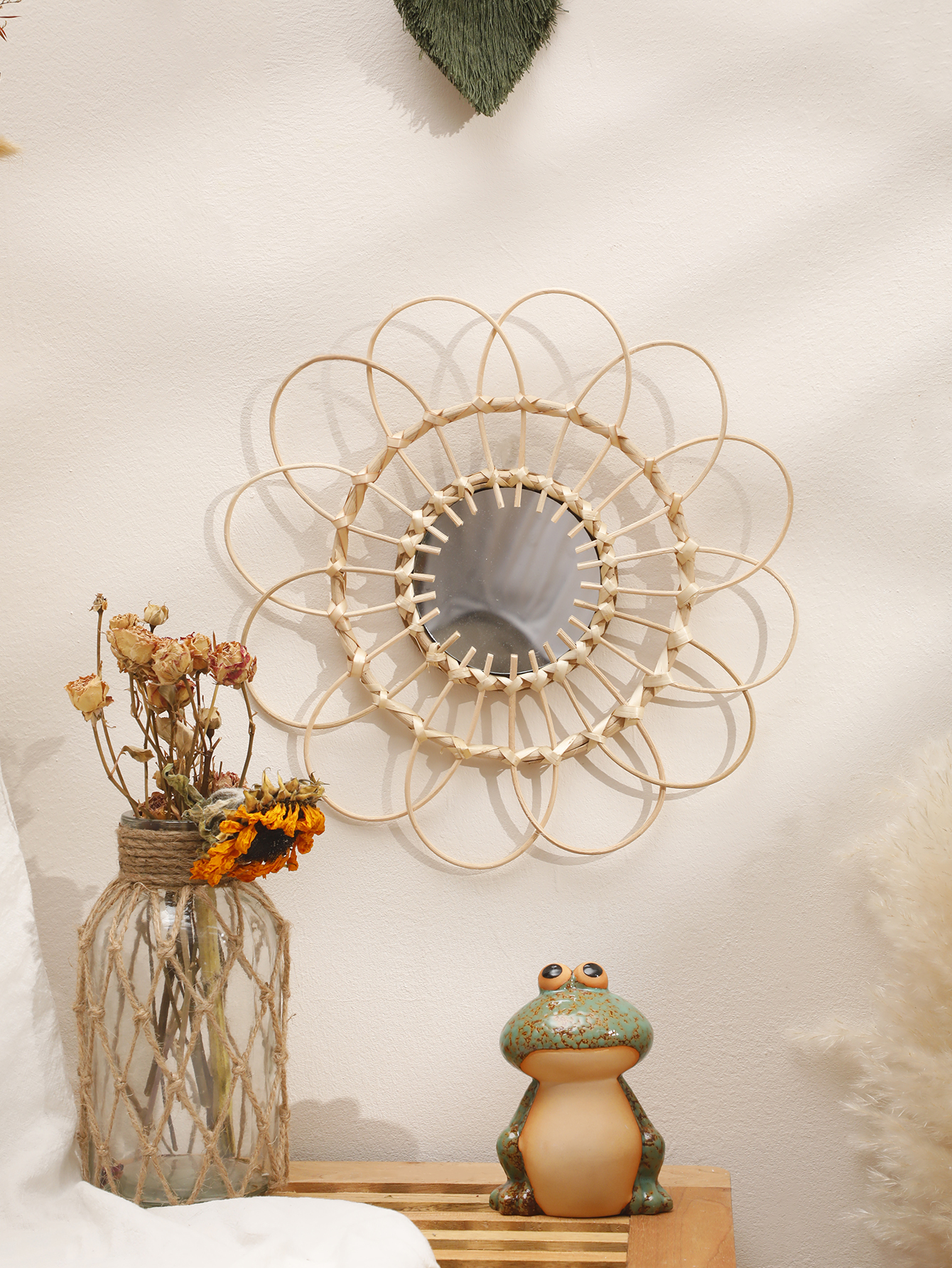 Handmade Wall Mirror Sun Flowe - Rattan Mirror Round ulasan dan harga