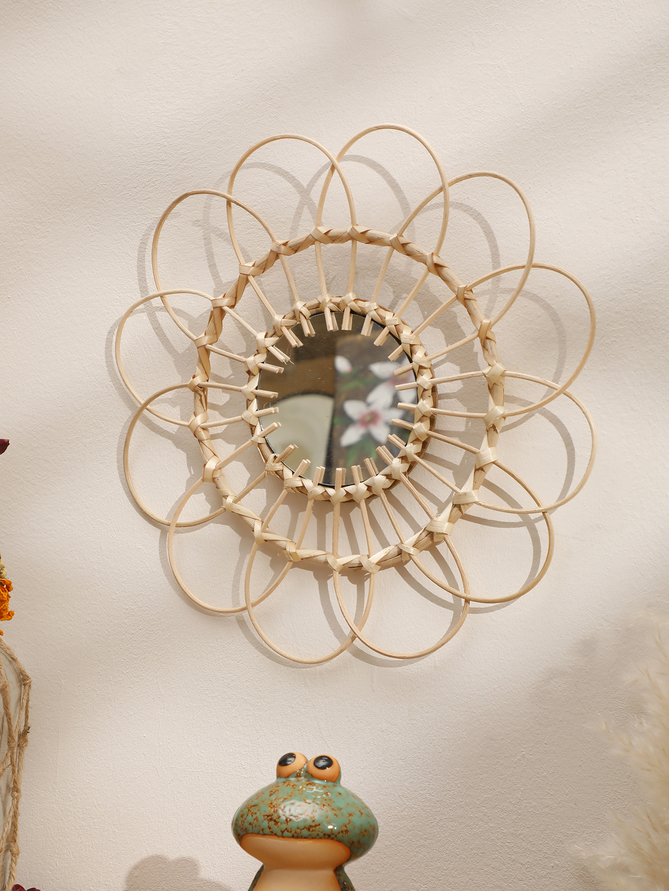 Handmade Wall Mirror Sun Flowe - Rattan Mirror Round ulasan dan harga