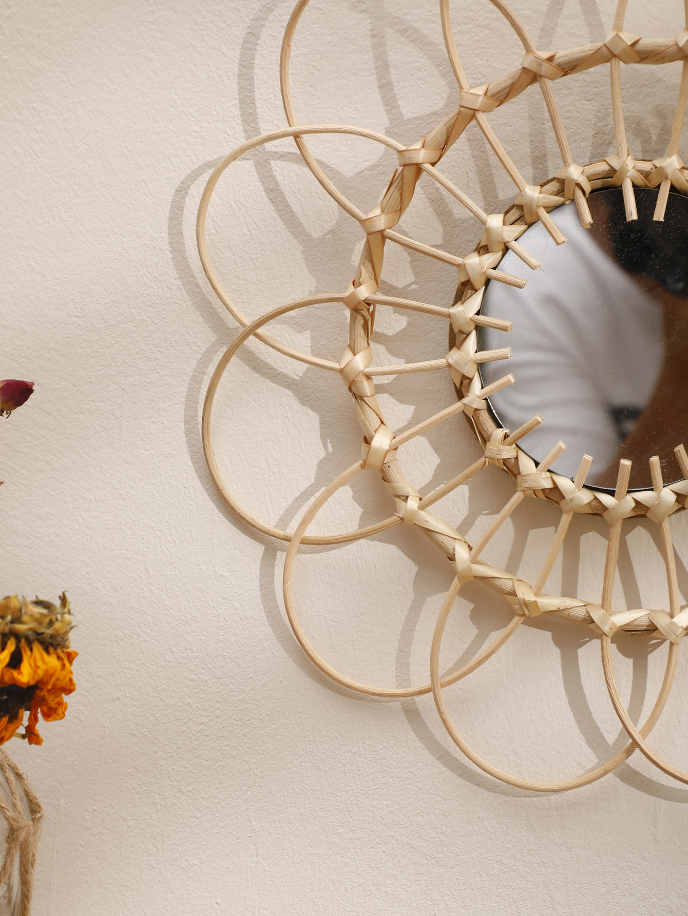 Handmade Wall Mirror Sun Flowe - Rattan Mirror Round ulasan dan harga