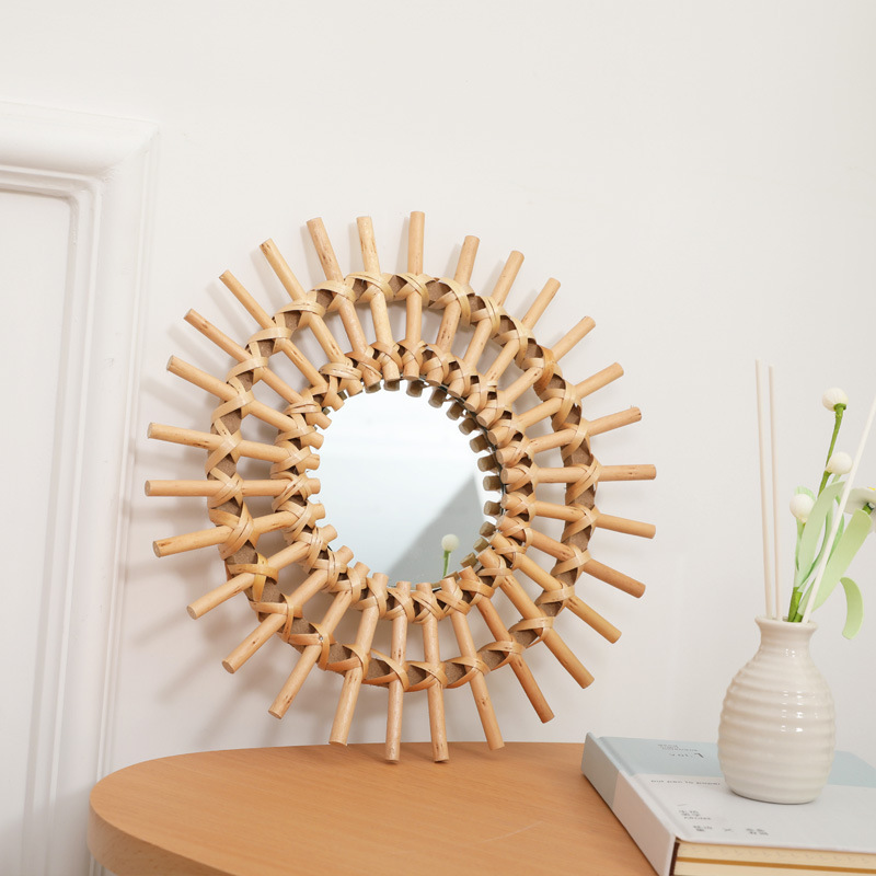 Boho Rattan Wall Mirror, Handm - Rattan Mirror Round ulasan dan harga