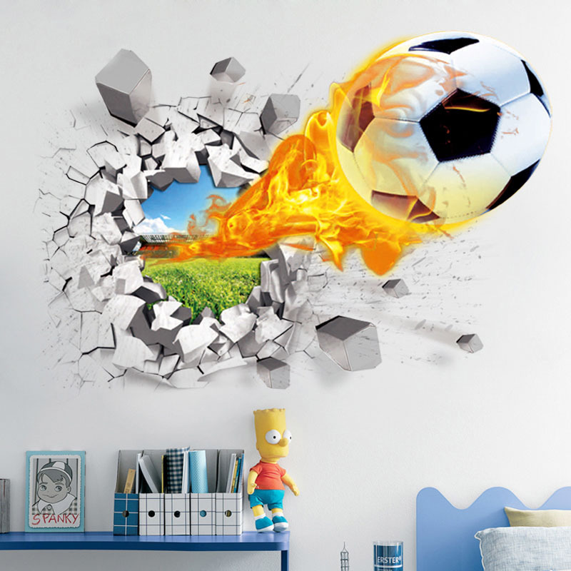 3D Football Broken Wall Sticke - Interior Design Magazine ulasan dan harga