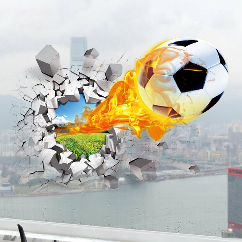 3D Football Broken Wall Sticke - Interior Design Magazine ulasan dan harga