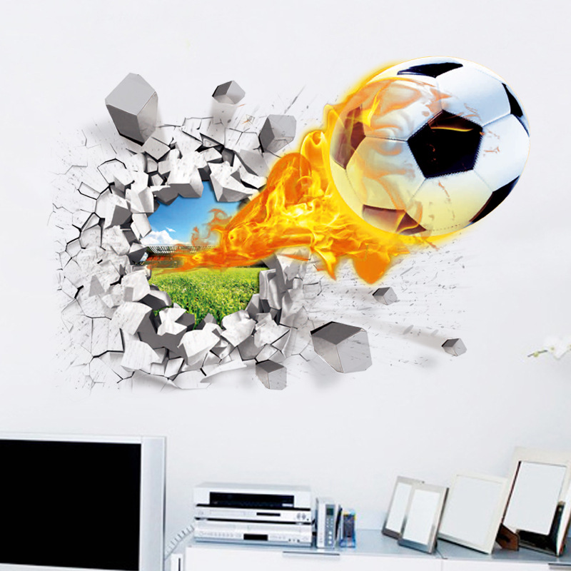 3D Football Broken Wall Sticke - Interior Design Magazine ulasan dan harga