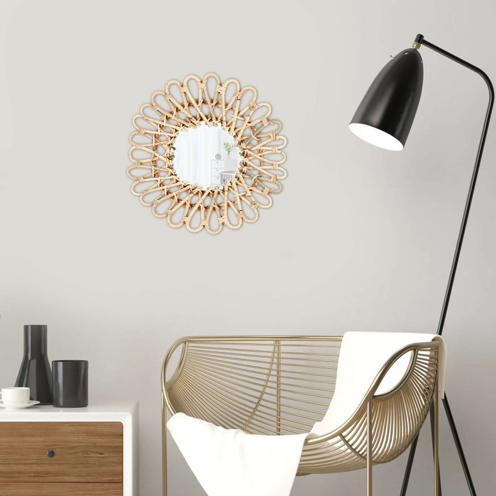 40cm Large Rattan Mirror Wall  - Rattan Mirror Round ulasan dan harga