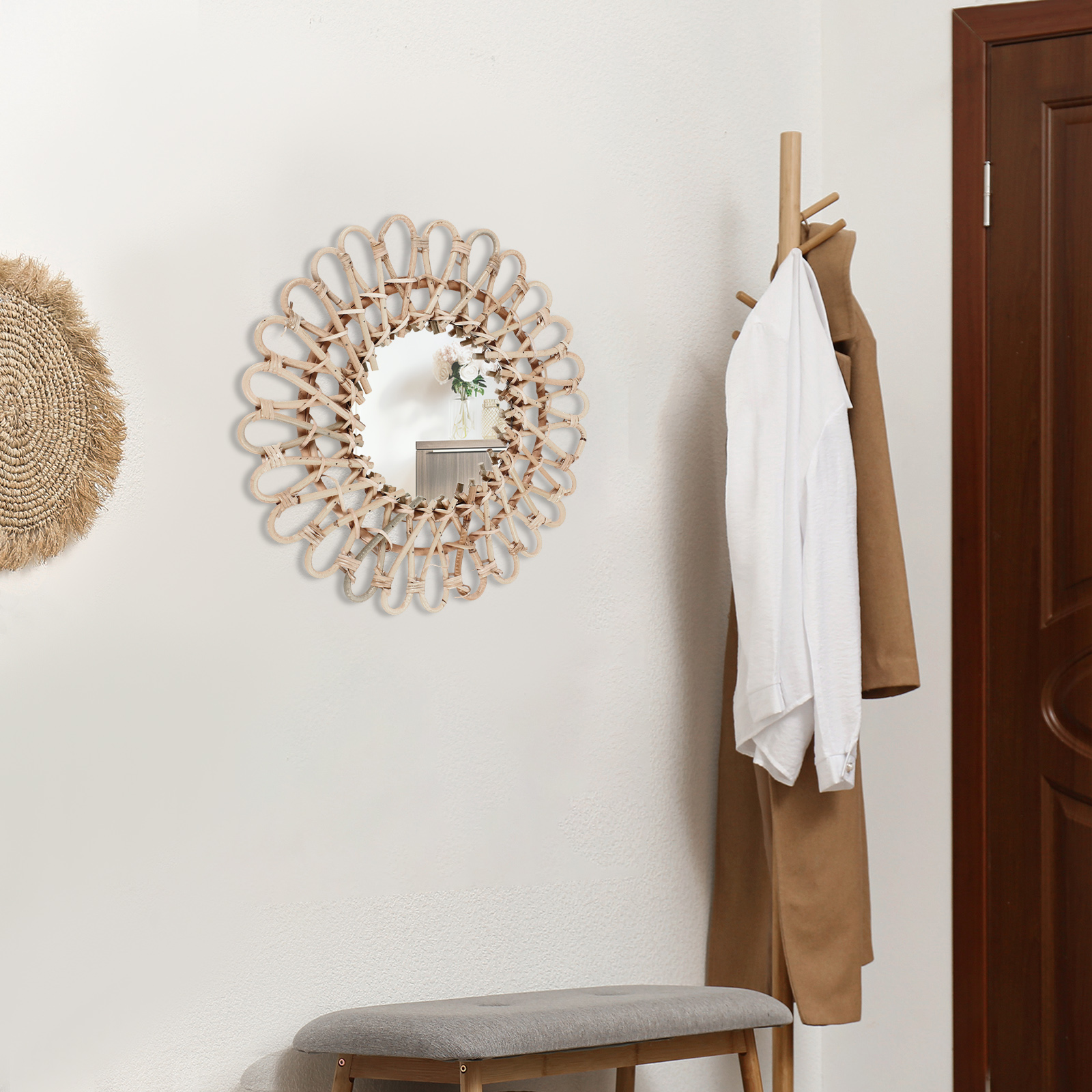 40cm Large Rattan Mirror Wall  - Rattan Mirror Round ulasan dan harga